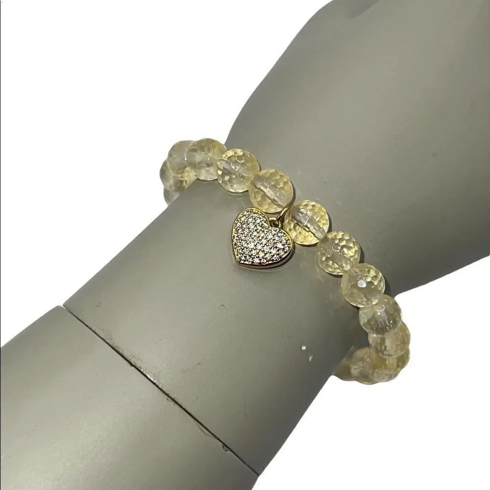 Kesi Jewels Macy's HE5 Citrine Pave Crystal Gold-Tone Heart Dangle Bead Bracelet